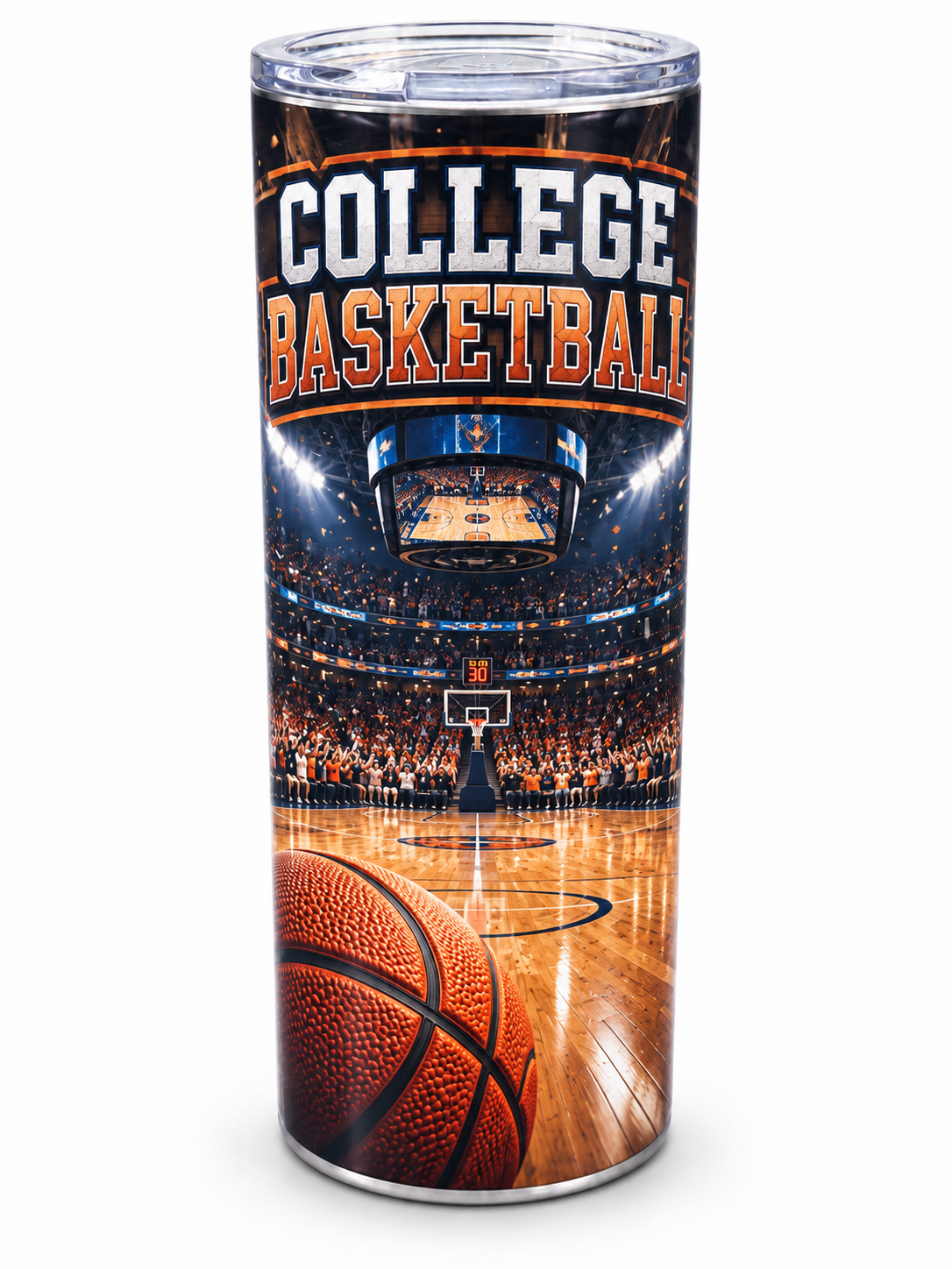 College Basketball — illustrative 20 oz skinny tumbler on white background