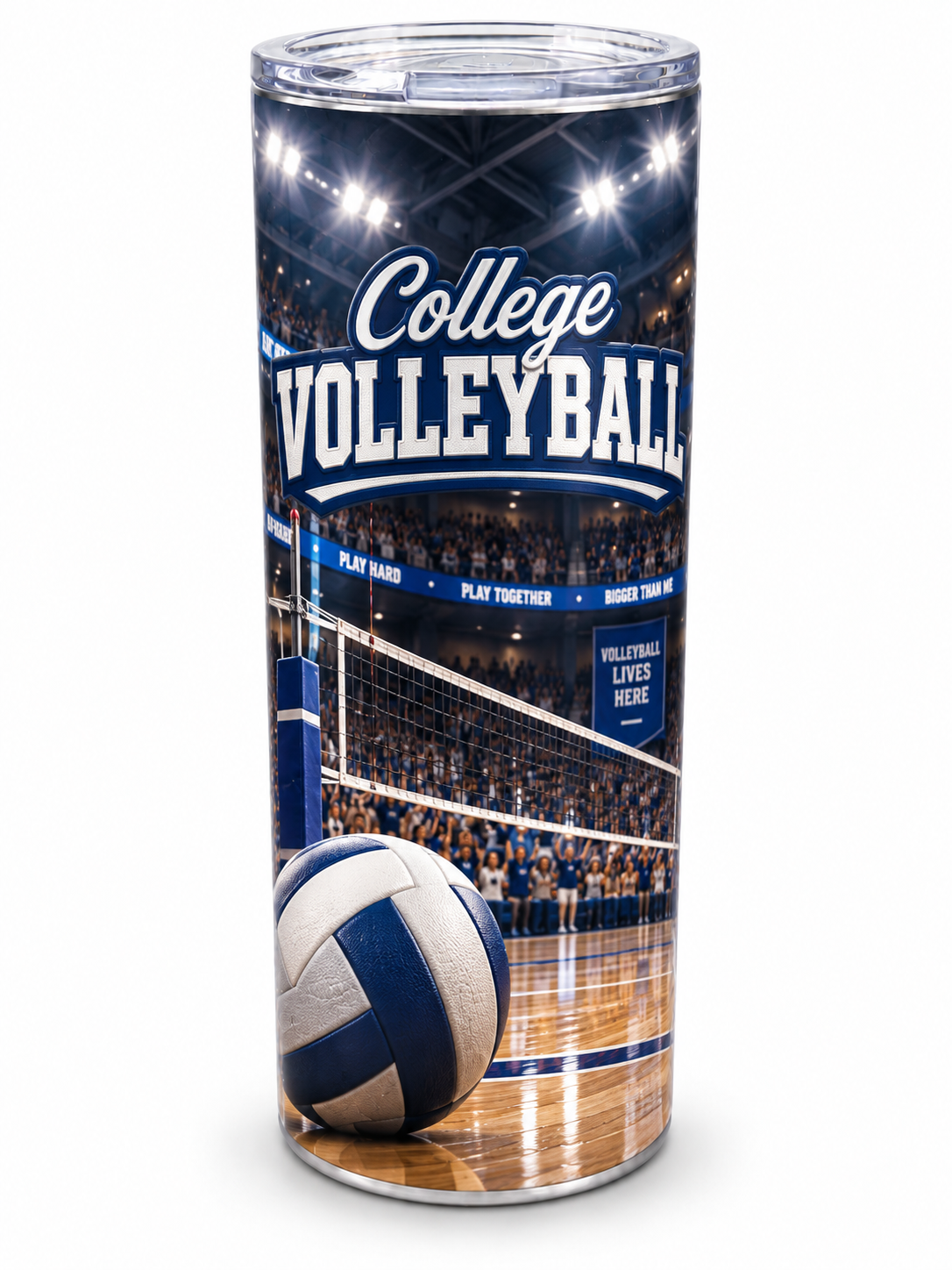College Volleyball — illustrative 20 oz skinny tumbler on white background