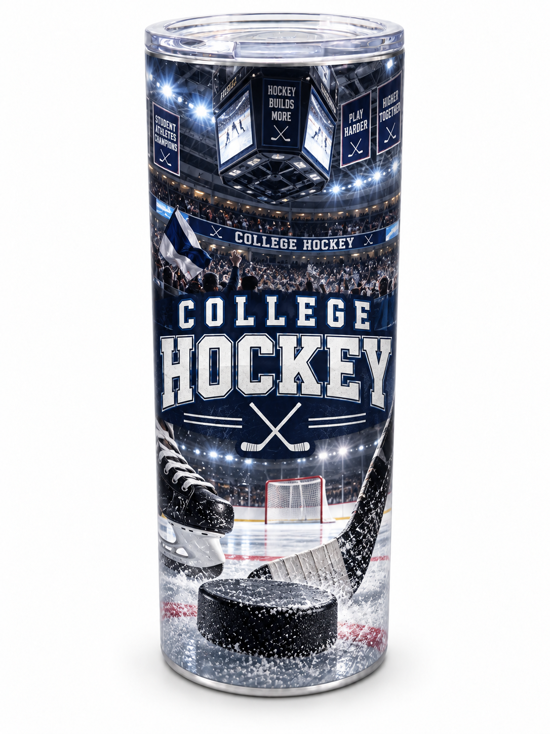 College Hockey — illustrative 20 oz skinny tumbler on white background