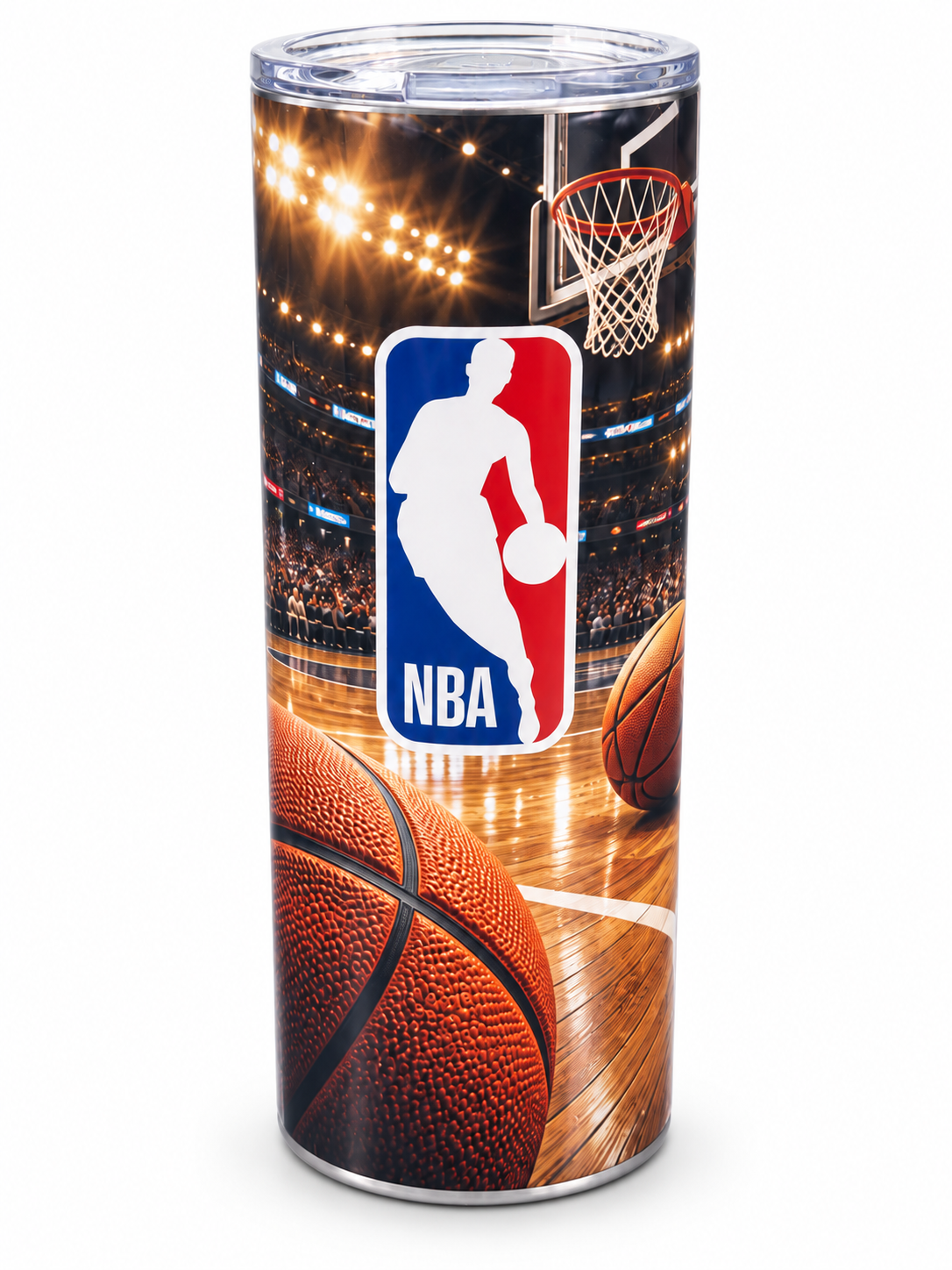 NBA design — close-up 20 oz skinny tumbler mockup on white background