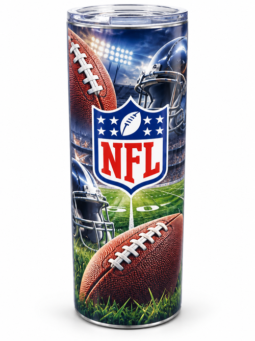NFL design — close-up 20 oz skinny tumbler mockup on white background
